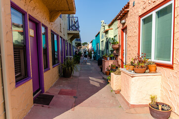 Street with colorful houses in Capitola.