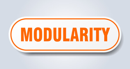 modularity sign. rounded isolated button. white sticker