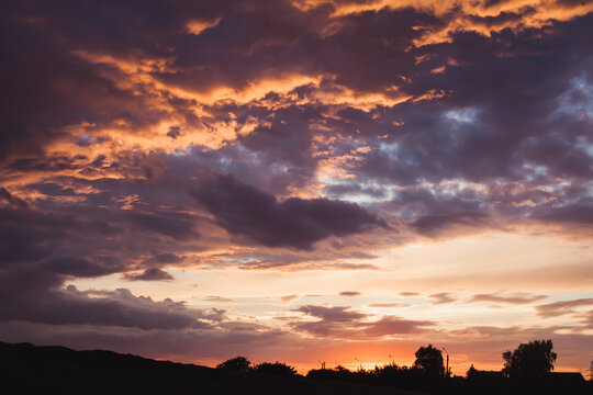 Dramatic summer evening sunset sky
