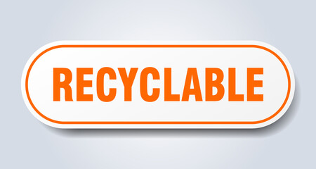 recyclable sign. rounded isolated button. white sticker