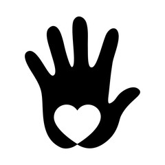 hand with heart icon, silhouette style
