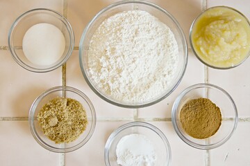 Ingredients for banana bread for baking