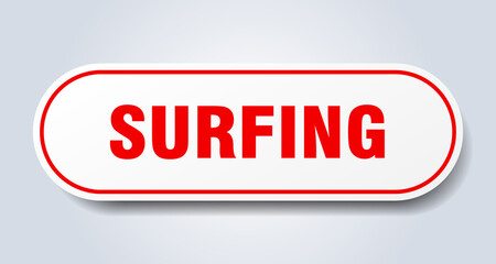 surfing sign. rounded isolated button. white sticker