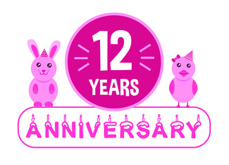 12, 12 years, 12 years old, 12th anniversary, 12th birthday, alphabet, animals, anniversary, art, baby, bird, birthday, bunny, candles, celebrate, celebration, children, circular, date, design, duck, 