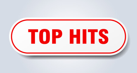top hits sign. rounded isolated button. white sticker