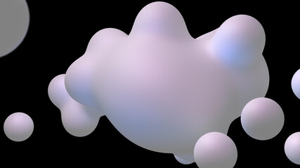 White liquid balls merging. Black background. Abstract illustration, 3d render.