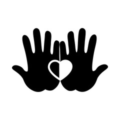 hands with heart icon, silhouette style