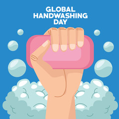 global handwashing day campaign with hand and soap bar