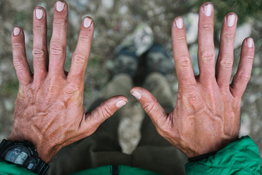 Dirty hands of hiker