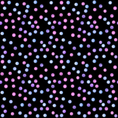 Abstract seamless pattern with watercolor multicolor drops on a black isolated background. Magical modern design. Great for Christmas giftware. 