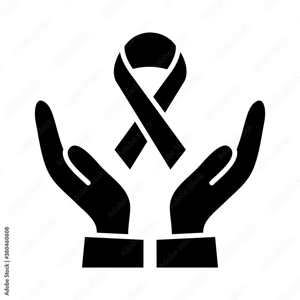 Wall mural hands with ribbon icon, silhouette style