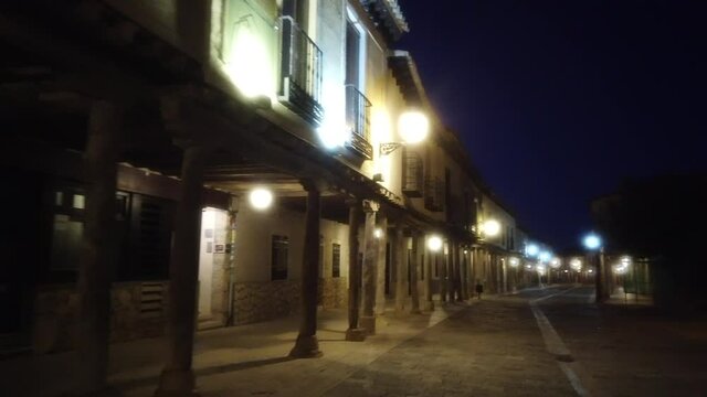 Street at night in Ampudia,beautiful village of Palencia,Spain.Europe