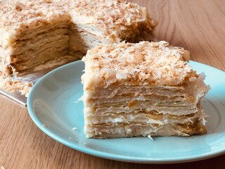 Russian puff pastry napoleon cake and custard 