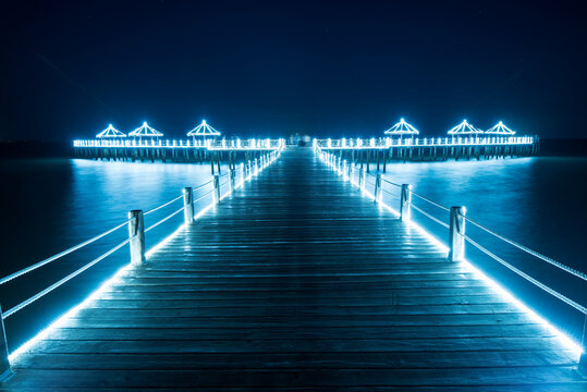 Gateway into sea with light in vacation resort
