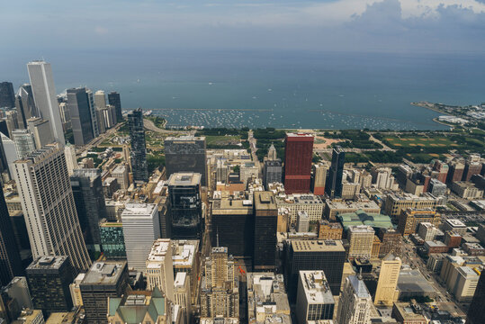 Highrise buildings in Chicago, viewed from above