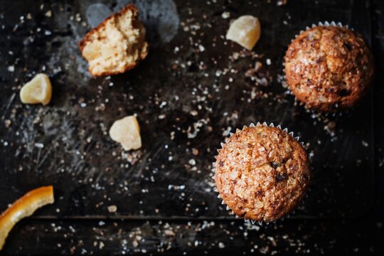 Muffins with candied orange peel and ginger