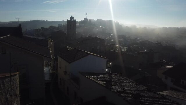 Fog in Fermoselle, village of Zamora,Spain