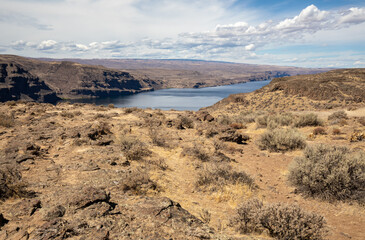 Scenic overlook of the Columbia River at ginkgo petrified forest state park in Washington state