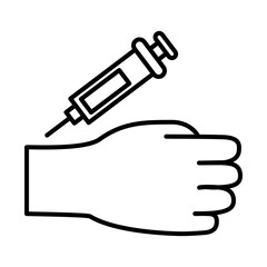 syringe and hand icon, line style