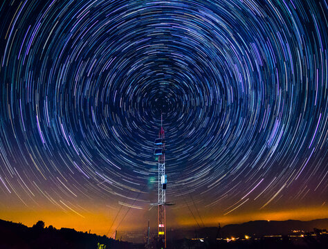 radio antenna and concentric startrails