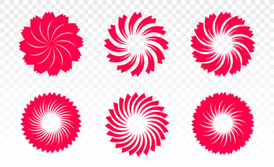 Geometric flowers. Round geometric flowers. Abstract vector flowers. Decorative floral design elements. Red plants. Set of flowers. 
