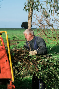 Senior man operating mulching machine