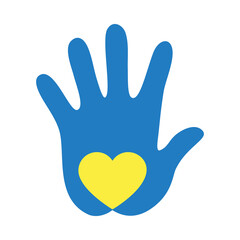 down syndrome concept, hand with heart icon, flat style
