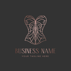 Logo for a lingerie boutique, wedding Studio, or fashion designer's salon. Vintage lace corset with a butterfly