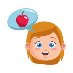 cute little girl student head thinking in apple character