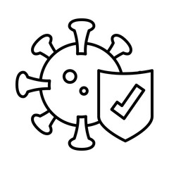 coronavirus virus and shield with check mark icon, line style