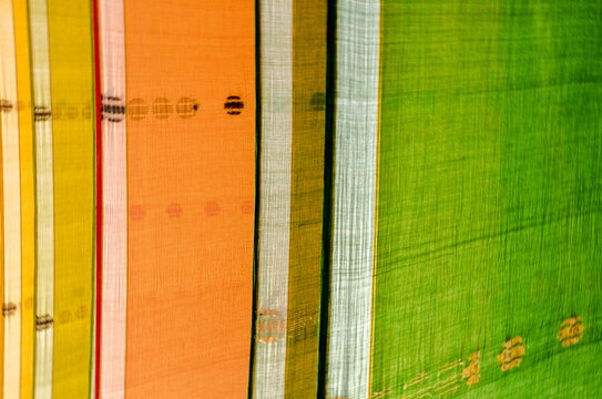 Colorful saris drying. India