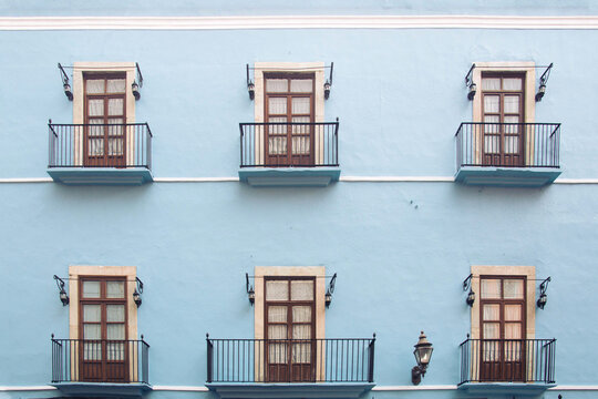 Old European style baby blue colonial building in Guanajuato, Mexico