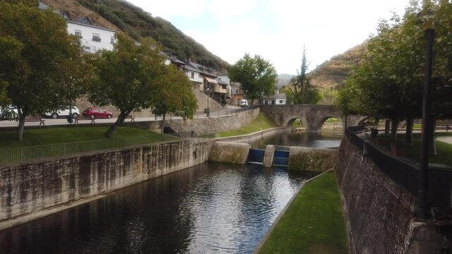 River in Molinaseca, village of Leon Spain. Camino de Santiago