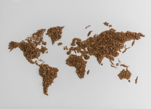 World map made of tobacco