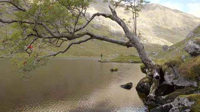 Fly Fishing in a Mountain Lake Surrounded By Beautiful Landscape
