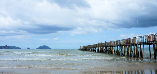 Old wooden pier on the beach. Philippines. Palawan Island.