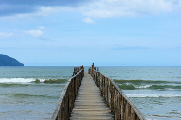 Old wooden pier on the beach. Philippines. Palawan Island.