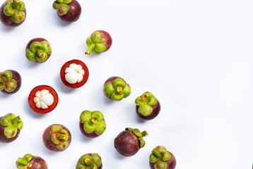 Mangosteen on white background.
