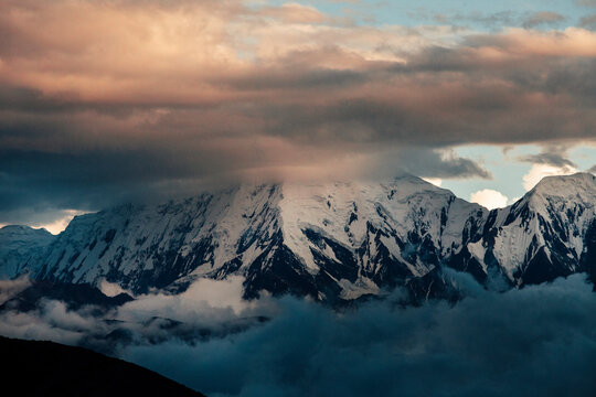 Majestic Annapurna Range seen from the village of Samar on a beautiful evening.