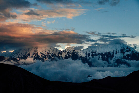 Majestic Annapurna Range seen from the village of Samar on a beautiful evening.