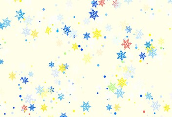 Light Green, Yellow vector pattern with christmas snowflakes.