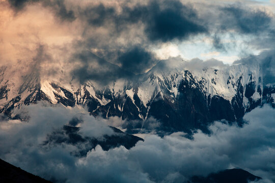 Majestic Annapurna Range seen from the village of Samar on a beautiful evening.