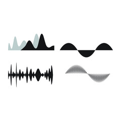 Sound waves linear icons set. vector illustration