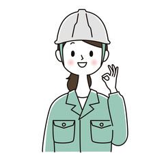 OKサインをだす作業服の女性