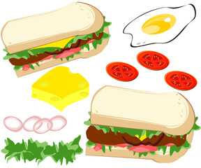 Sandwich breakfast fast food vector illustration cartoon food