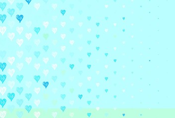 Light Blue, Green vector background with hearts.