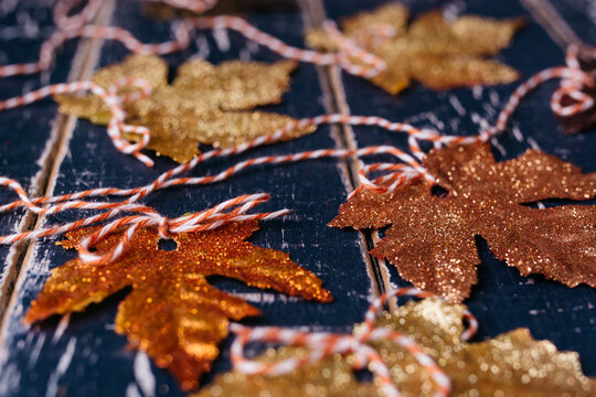 Fall leaves covered with sparkly glitter