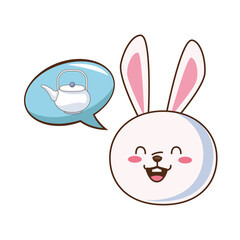 cute mid autumn rabbit with teapot in speech bubble character