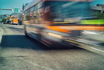 Bus traveling towards you along Sunset Blvd.