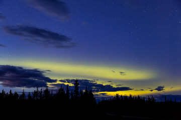 Northern lights, aurora borealis, in the Canadian Nature at Night. Taken near Whitehorse, Yukon, Canada.